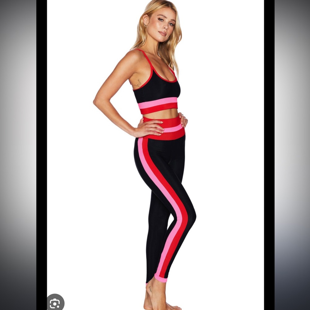 Beach Riot Neon Pink and Black Sports Bra - Picture 2 of 4